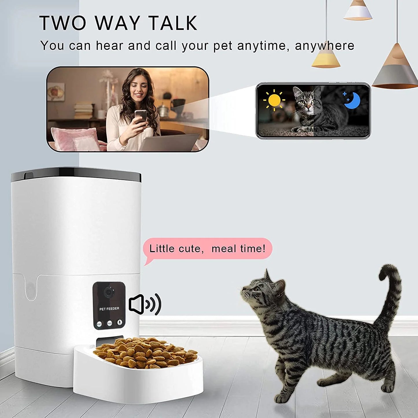 6L Automatic Pet Feeder with 1080P Camera – WiFi-Enabled, App-Controlled, Voice Recorder, Dual Power Supply, Timed Feeding for Cats and Dogs