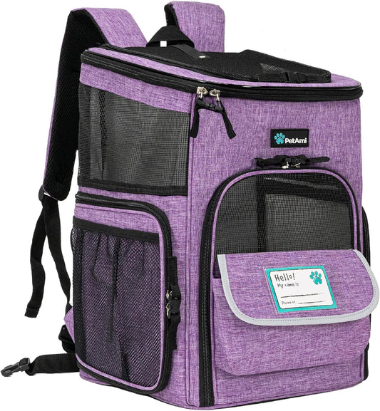 Purple Dog Backpack Carrier – Airline Approved, Ventilated Soft-Sided Pet Backpack for Small to Large Cats (Max 18 lbs) – Ideal for Travel, Hiking, and Camping