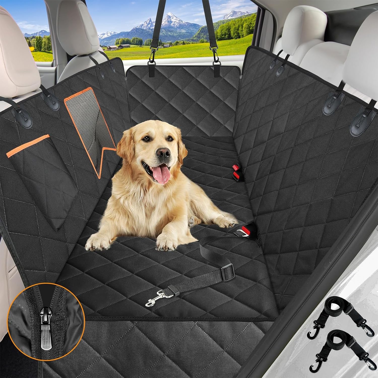 Heavy-Duty Waterproof Dog Car Seat Cover – Hammock Style with Mesh Window, Anti-Scratch, Non-Slip Protector for Cars, Trucks, and SUVs (600D