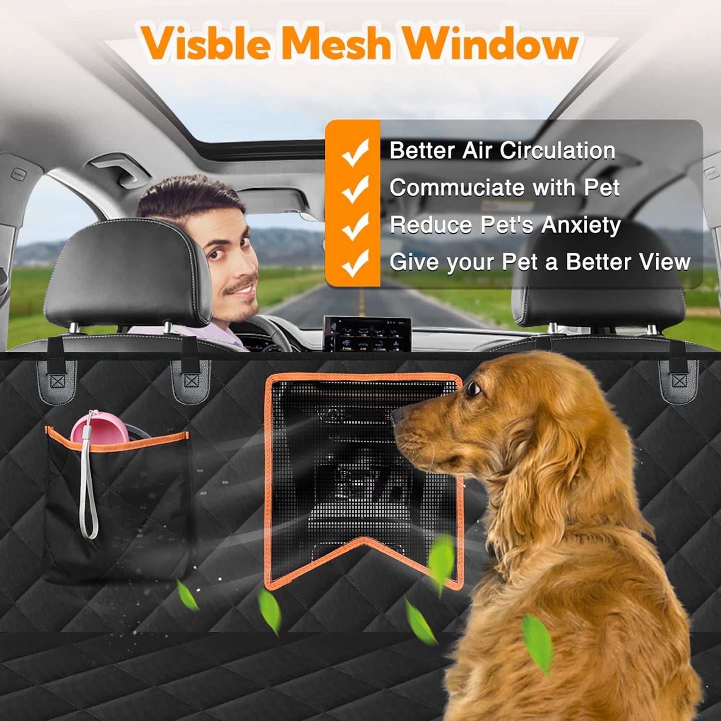 Heavy-Duty Waterproof Dog Car Seat Cover – Hammock Style with Mesh Window, Anti-Scratch, Non-Slip Protector for Cars, Trucks, and SUVs (600D