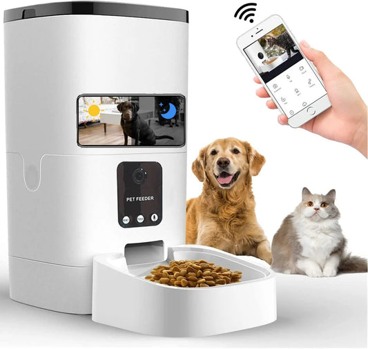 6L Automatic Pet Feeder with 1080P Camera – WiFi-Enabled, App-Controlled, Voice Recorder, Dual Power Supply, Timed Feeding for Cats and Dogs